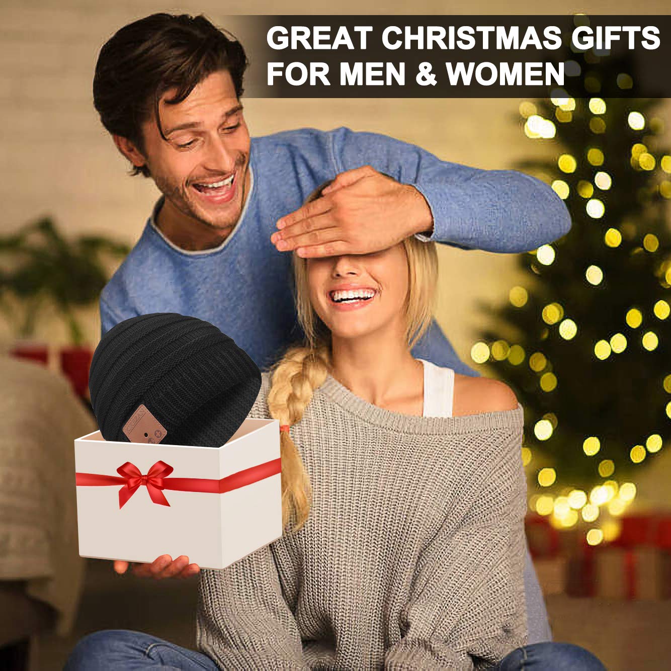 Bluetooth Hat Beanie,Novelty Headwear Christmas Stocking Stuffers Gifts for Men Women Him Her Teen Boy Teen Girl Teenage Black