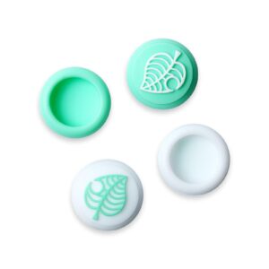 huayuwa 4 pack leaf design thumb grip caps for switch & switch lite joy-con controller silicone cover joystics caps (green&white)