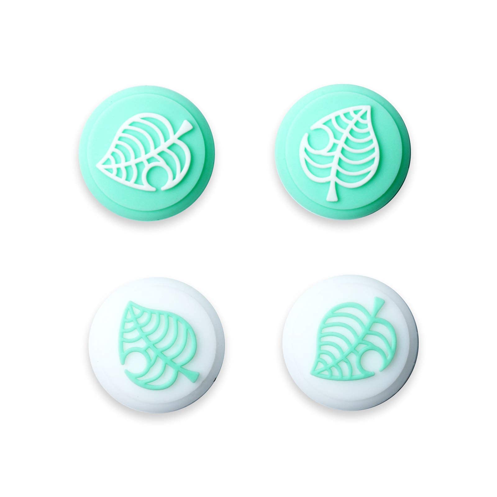 HUAYUWA 4 Pack Leaf Design Thumb Grip Caps for Switch & Switch Lite Joy-Con Controller Silicone Cover Joystics Caps (Green&White)