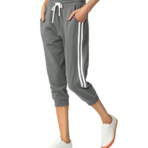 SPECIALMAGIC Women's Capri Pants Cropped Joggers with Pockets Elastic Waist Drawstring Capri Sweatpants Dark Grey Large