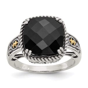 925 sterling silver and 14k yellow gold onyx ring fine jewelry for women gifts for her, size 7