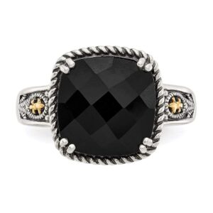 925 Sterling Silver and 14k Yellow Gold Onyx Ring Fine Jewelry For Women Gifts For Her, Size 7