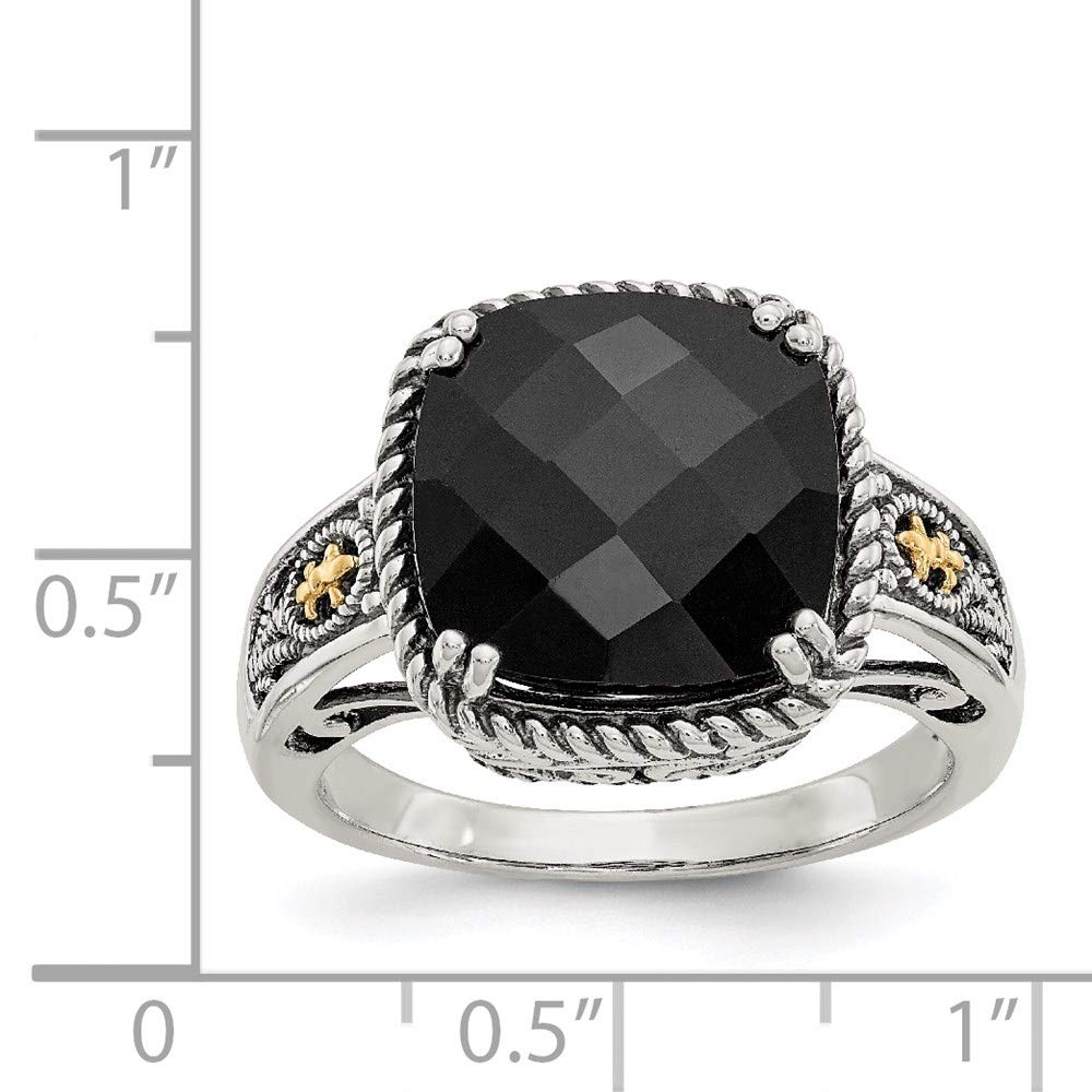 925 Sterling Silver and 14k Yellow Gold Onyx Ring Fine Jewelry For Women Gifts For Her, Size 7