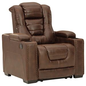 Signature Design by Ashley Owner's Box Faux Leather Power Recliner with Adjustable Headrest, Brown