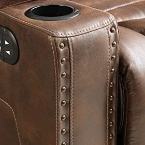 Signature Design by Ashley Owner's Box Faux Leather Power Recliner with Adjustable Headrest, Brown