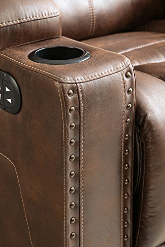 Signature Design by Ashley Owner's Box Faux Leather Power Recliner with Adjustable Headrest, Brown