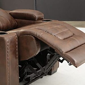 Signature Design by Ashley Owner's Box Faux Leather Power Recliner with Adjustable Headrest, Brown