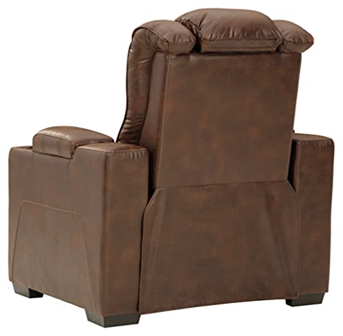 Signature Design by Ashley Owner's Box Faux Leather Power Recliner with Adjustable Headrest, Brown