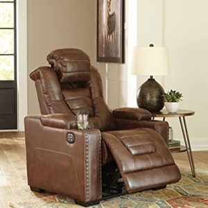 Signature Design by Ashley Owner's Box Faux Leather Power Recliner with Adjustable Headrest, Brown