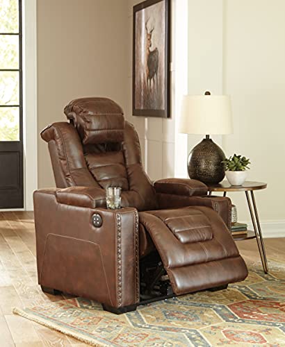 Signature Design by Ashley Owner's Box Faux Leather Power Recliner with Adjustable Headrest, Brown