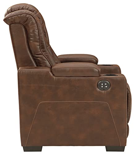 Signature Design by Ashley Owner's Box Faux Leather Power Recliner with Adjustable Headrest, Brown