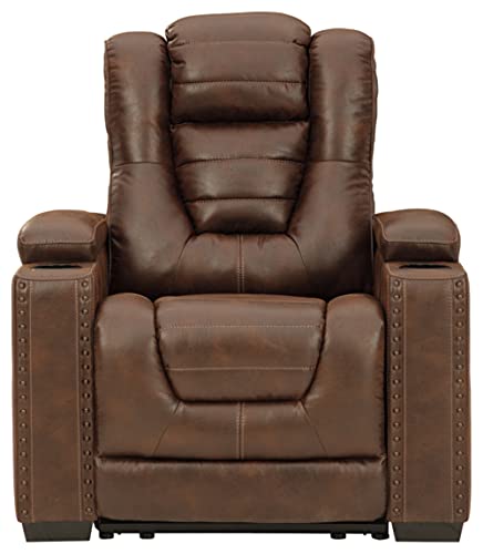 Signature Design by Ashley Owner's Box Faux Leather Power Recliner with Adjustable Headrest, Brown