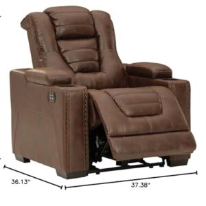 Signature Design by Ashley Owner's Box Faux Leather Power Recliner with Adjustable Headrest, Brown