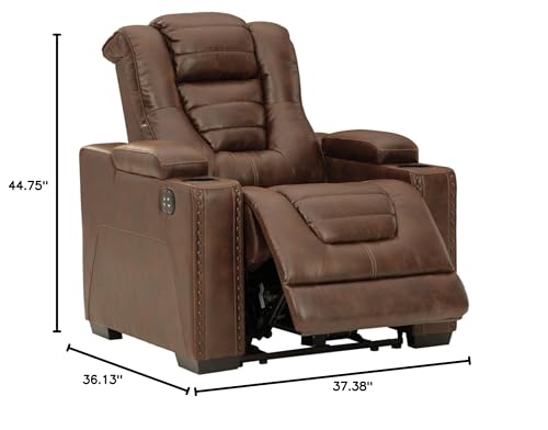 Signature Design by Ashley Owner's Box Faux Leather Power Recliner with Adjustable Headrest, Brown