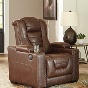 Signature Design by Ashley Owner's Box Faux Leather Power Recliner with Adjustable Headrest, Brown