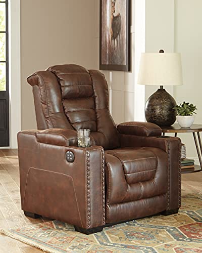 Signature Design by Ashley Owner's Box Faux Leather Power Recliner with Adjustable Headrest, Brown