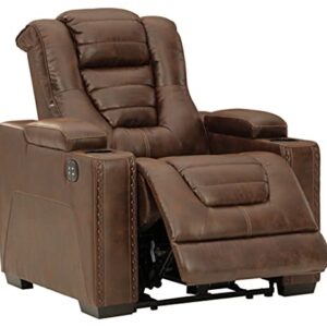 Signature Design by Ashley Owner's Box Faux Leather Power Recliner with Adjustable Headrest, Brown