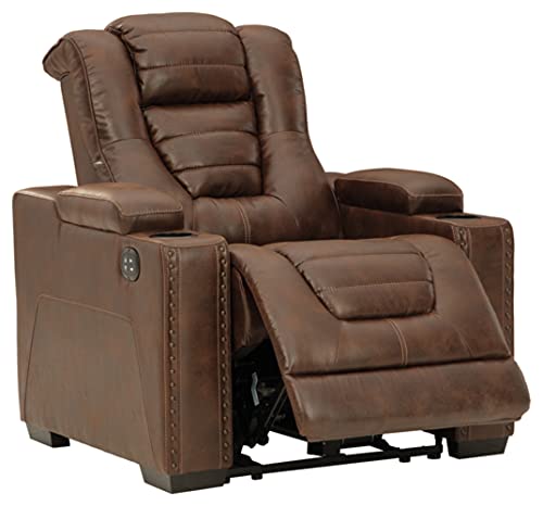 Signature Design by Ashley Owner's Box Faux Leather Power Recliner with Adjustable Headrest, Brown