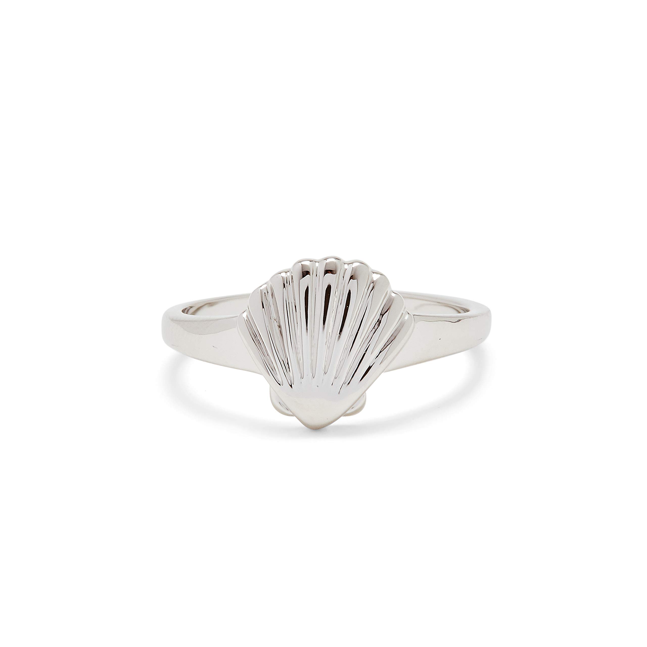 Pura Vida Silver Shell Signet Ring - Brass Base Band, Rhodium Plating - Size 8