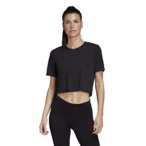 adidas Women's Crop MESH TEE Short Sleeve T-Shirt Black Size M