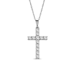 araiya fine jewelry 14k white gold round-shape diamond cross pendant with sterling silver chain necklace (1/2 cttw, i-j color, i2-i3 clarity), 18"