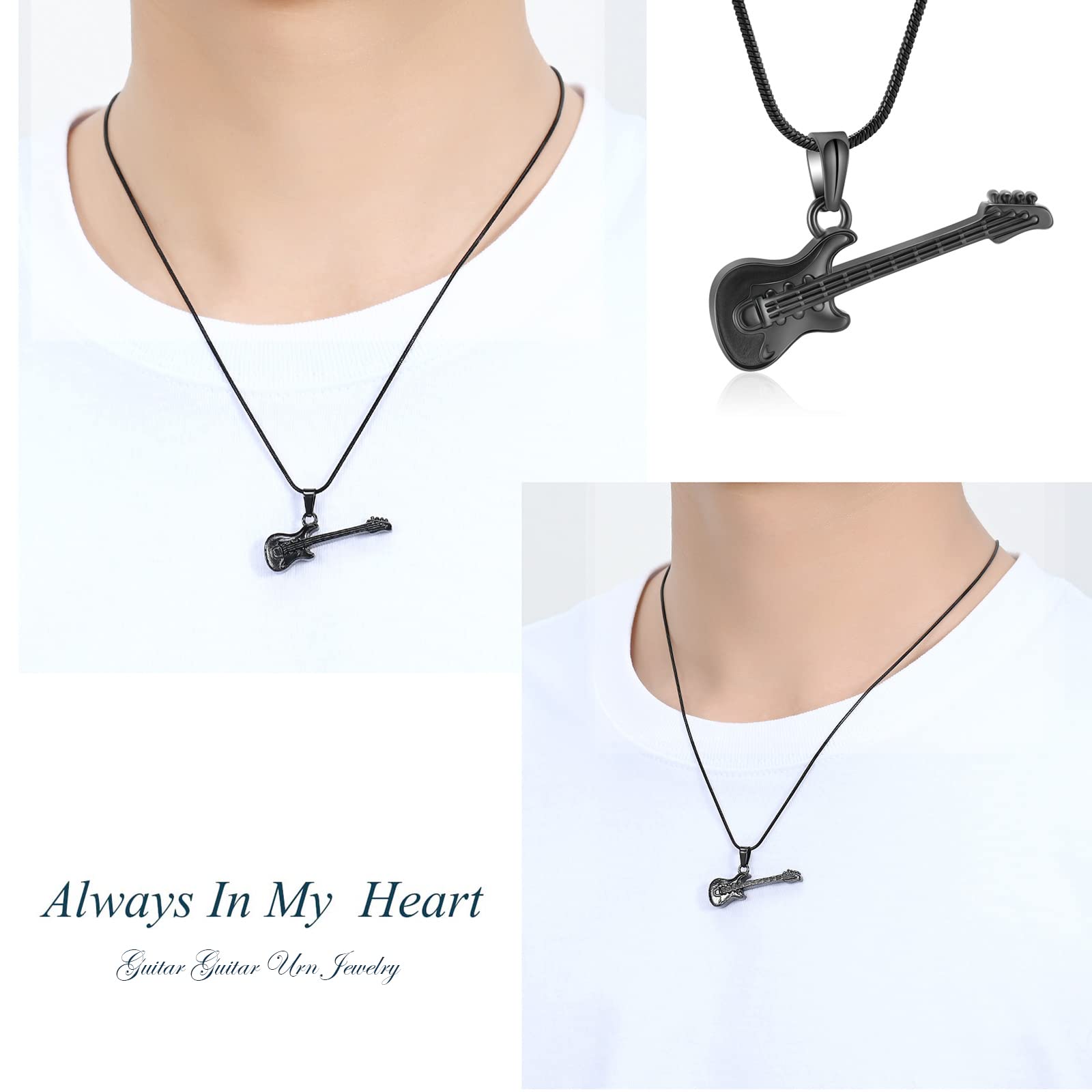 zeqingjw Electronic Guitar Cremation Jewelry Urn Pendant for Ashes Music Instrument Memorial Ashes Necklace Keepsake Jewelry (Customize)