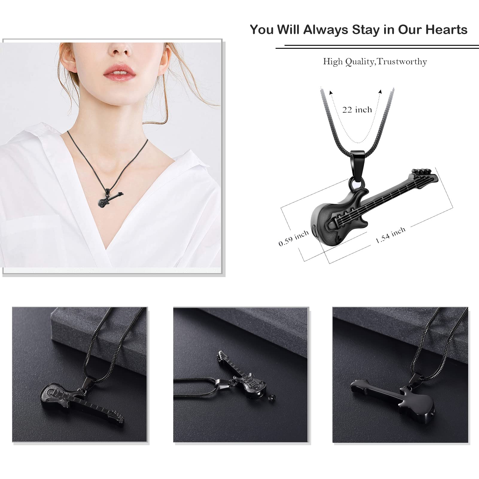 zeqingjw Electronic Guitar Cremation Jewelry Urn Pendant for Ashes Music Instrument Memorial Ashes Necklace Keepsake Jewelry (Customize)