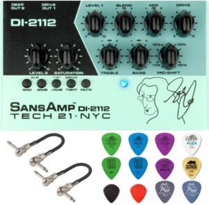 tech 21 geddy lee di-2112 signature sansamp bass preamp pedal bundle with 2 mxr patch cables and dunlop pick pack