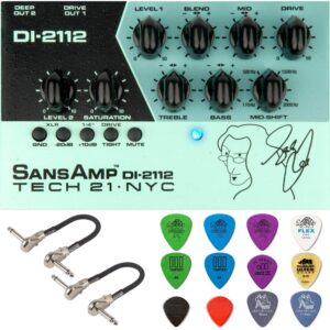 Tech 21 Geddy Lee DI-2112 Signature SansAmp Bass Preamp Pedal Bundle with 2 MXR Patch Cables and Dunlop Pick Pack