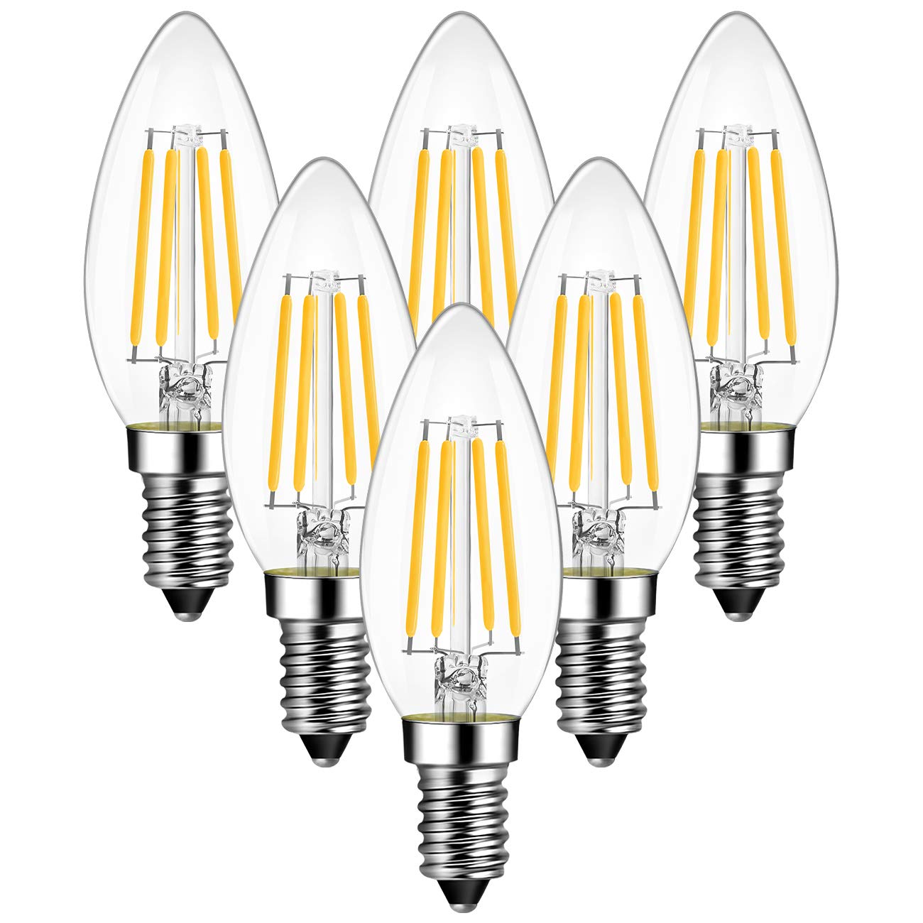 ANWIO B11 LED Filament Bulb E12 Candelabra Medium Base 2700K Warm White, 5.5W(60W Equivalent) 500 Lumens Non-Dimmable Decorative Candle Light Bulb, Pack of 6