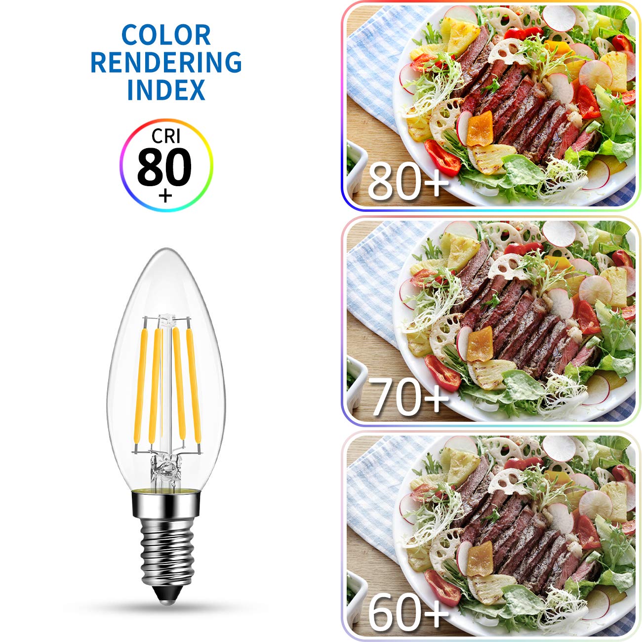 ANWIO B11 LED Filament Bulb E12 Candelabra Medium Base 2700K Warm White, 5.5W(60W Equivalent) 500 Lumens Non-Dimmable Decorative Candle Light Bulb, Pack of 6