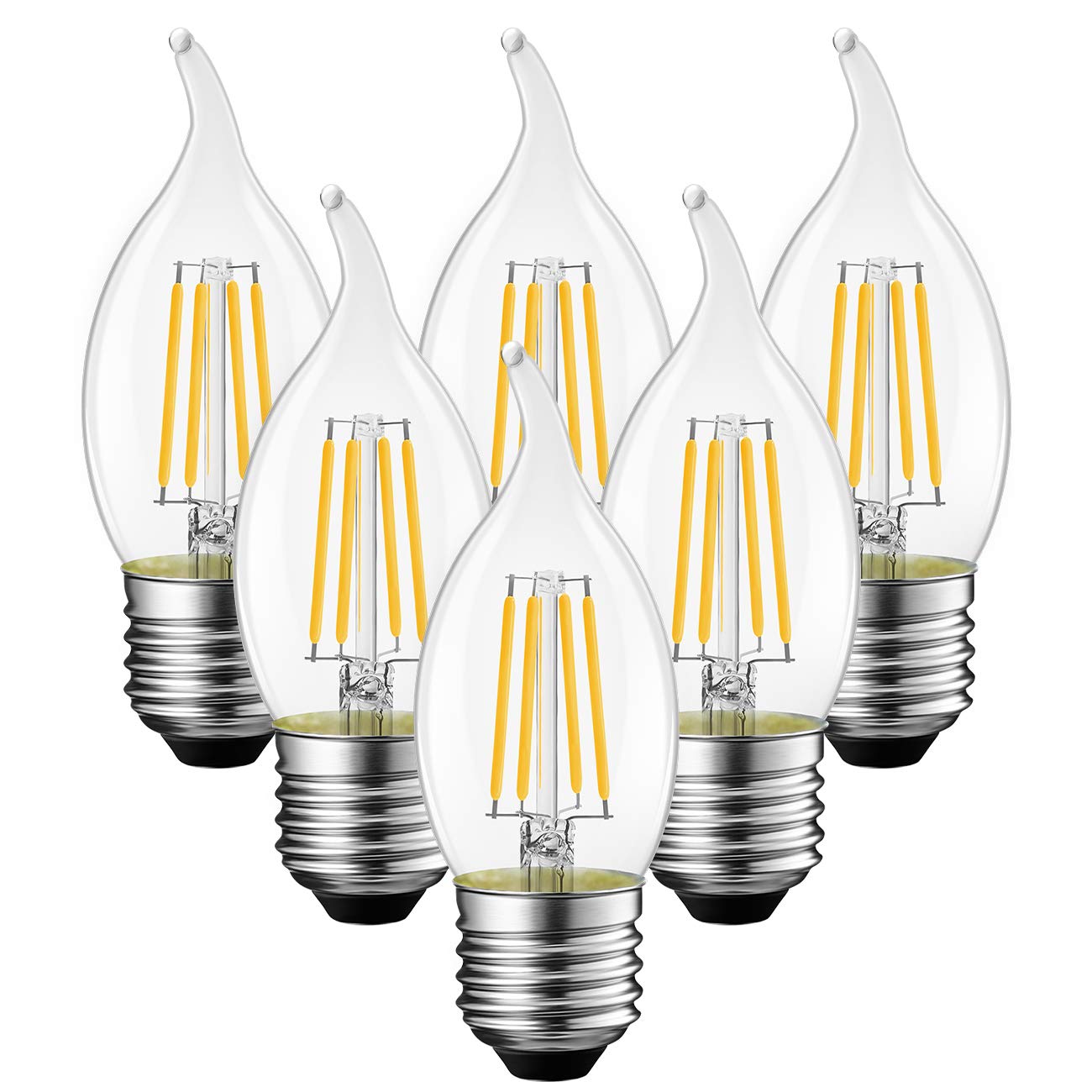 ANWIO C35/CA11 Flame Tip Chandelier Light Bulbs, LED Filament Bulb Candelabra E26 Base, Dimmable 4.5W (60W Equivalent) B11 E26 Medium Base, 2700K Warm White, 6 Pack