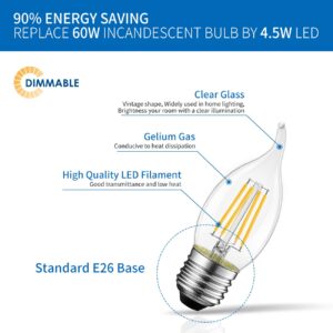 ANWIO C35/CA11 Flame Tip Chandelier Light Bulbs, LED Filament Bulb Candelabra E26 Base, Dimmable 4.5W (60W Equivalent) B11 E26 Medium Base, 2700K Warm White, 6 Pack