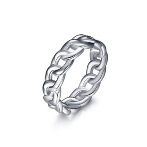 Christmas Gifts for Her Sterling Silver Sturdy Cuban Knot Link Chain Wedding Eternity Band Ring for Women Unisex Men