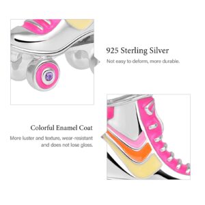 GNOCE Roller Skates Pendant Charms for Bracelet/Necklace 925 Sterling Silver Pink Dangle Charms for Women Jewelry Gift