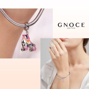 GNOCE Roller Skates Pendant Charms for Bracelet/Necklace 925 Sterling Silver Pink Dangle Charms for Women Jewelry Gift