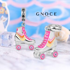 GNOCE Roller Skates Pendant Charms for Bracelet/Necklace 925 Sterling Silver Pink Dangle Charms for Women Jewelry Gift