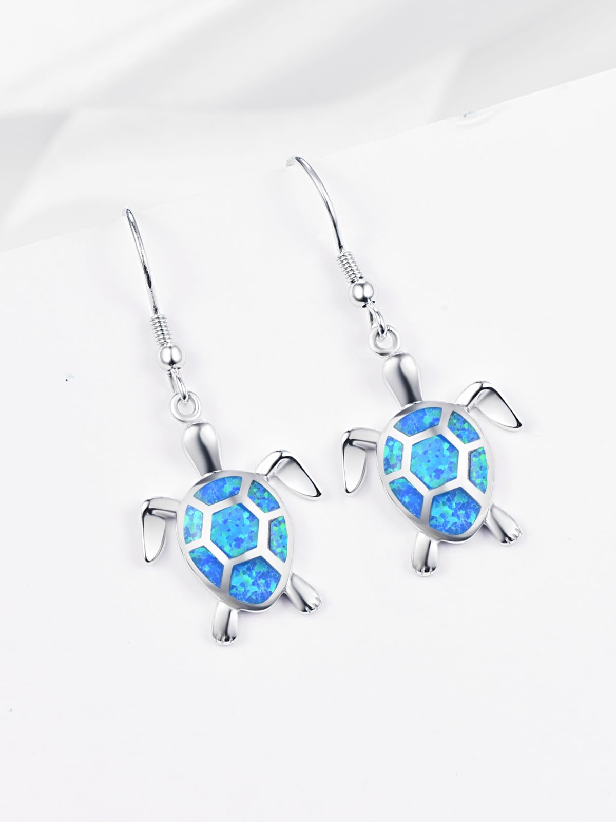 KINGWHYTE Turtle Dangle Earrings 925 Sterling Silver Animal Earrings Hawaiian Blue Opal Earrings Jewelry Gifts for Women