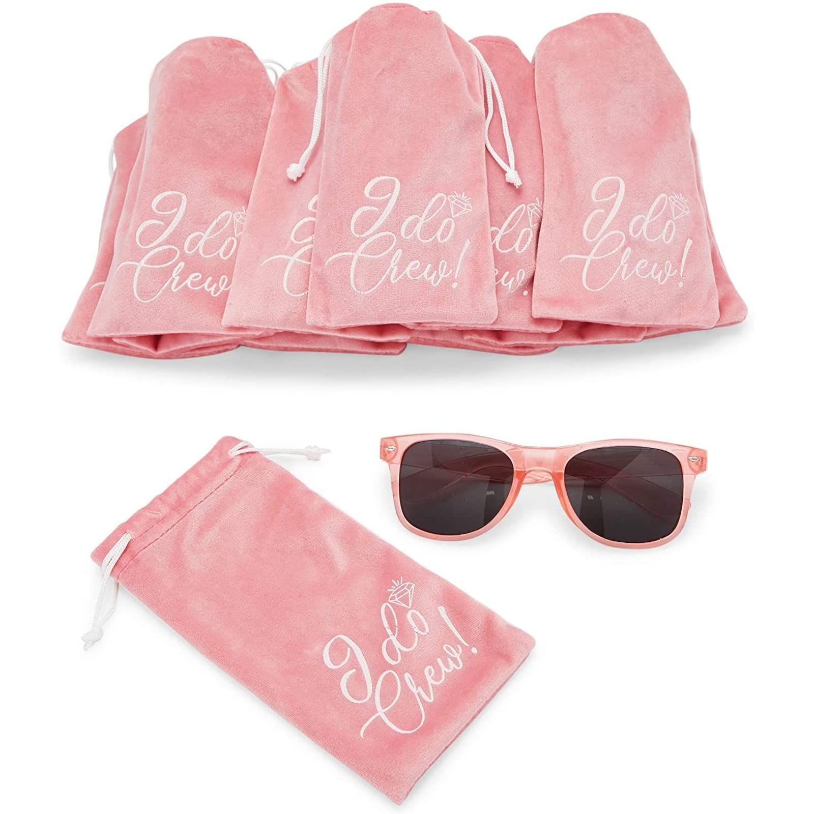 Sparkle and Bash Set of 12 Bachelorette Sunglasses for Bridal Shower, Bridesmaids Gifts for I Do Crew, Party Favors, Engagement Celebration, Wedding, Velvet Pouch Included (Pink)