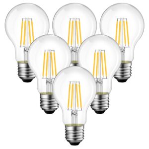 anwio a19 led vintage led filament bulb e26 base,dimmable 8w(60w equivalent) 2700k warm white 806 lumens,omnidirectional,ul-listed,pack of 6