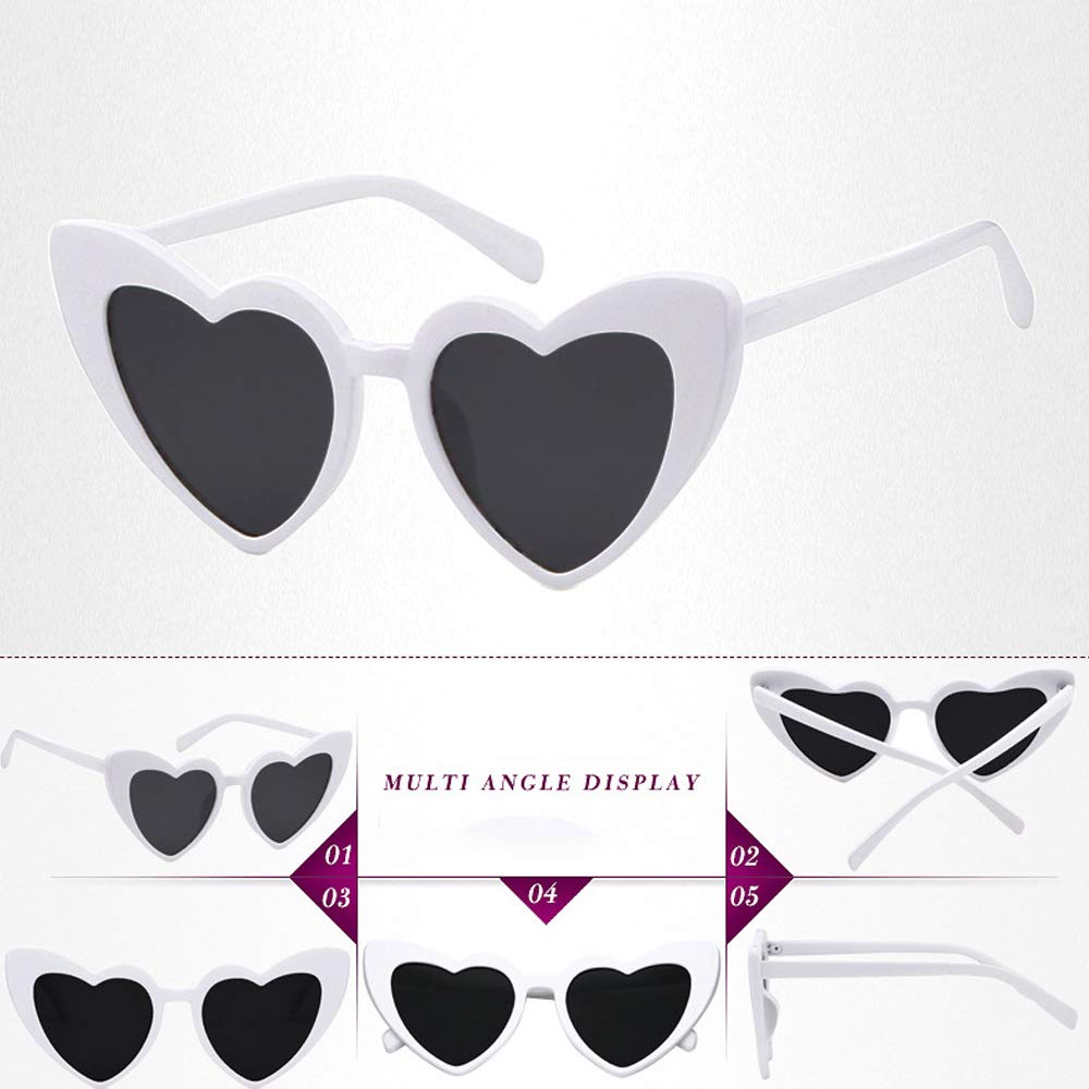 boqopod 2 Pack Clout Heart Shaped Sunglasses Goggles Vintage Cat Eye Mod Style Retro Kurt Cobain Glasses (White*2)