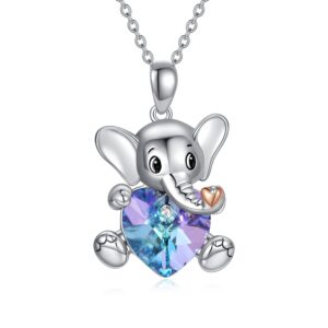 aoboco elephant necklace sterling silver lucky elephant heart pendant cute animal elephant jewelry gift for women daughter girlfriend