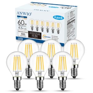 ANWIO G14 LED Globe Filament Bulb E12 Screw Base Dimmable 4.5W(60W Equivalent) 2700K Warm White Chandelier Edison Light Bulb(6-Pack)