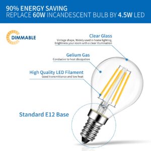 ANWIO G14 LED Globe Filament Bulb E12 Screw Base Dimmable 4.5W(60W Equivalent) 2700K Warm White Chandelier Edison Light Bulb(6-Pack)