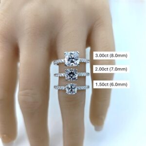 NANA Jewels Silver 7mm (2ct) Cushion Cut Pure Brilliance Zirconia Solitaire w/sides Eng Ring-Rhodium Plated-Size 7