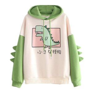 Boxinay Women's Teen Girls Cute Dinosaur Long Sleeve Hoodies Casual Loose Sweaters Hooded Sweatshirts Pullover Tops Shirts Green