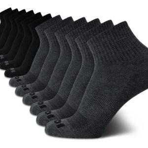 AND1 Men's Socks - Athletic Cushion Quarter Cut Ankle Socks (12 Pack), Size 6-12.5, Black/Grey