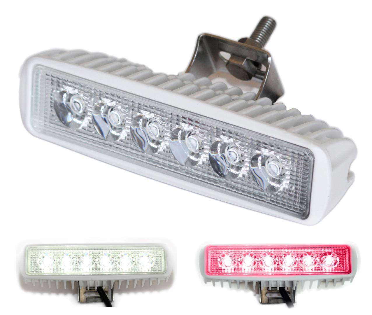 Wave One Marine | Dual Color LED Boat Spreader Light Deck Flood Beam Stainless Hardware & Bracket IP68 Waterproof Multicolor Bright High Lumen Output (White Housing, White & Red)