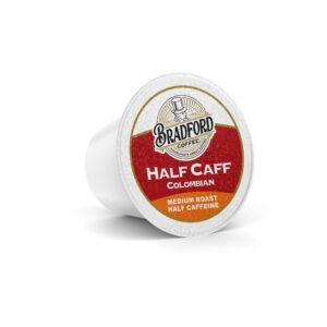 Bradford Coffee Half Caff Coffee Pods, 100 ct - 100% Colombian Medium Roast, Half Caffeinated Coffee - Compatible with Keurig K Cups, 20% More Coffee Per Cup - Ideal for Half Caff Coffee Drinkers