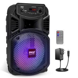 Pyle Portable Bluetooth PA Speaker System-300W Rechargeable Indoor/Outdoor Bluetooth Speaker Portable System w/ 8” Subwoofer 1” Tweeter, Microphone in, Party Lights, MP3/USB, Radio, Remote PPHP834B